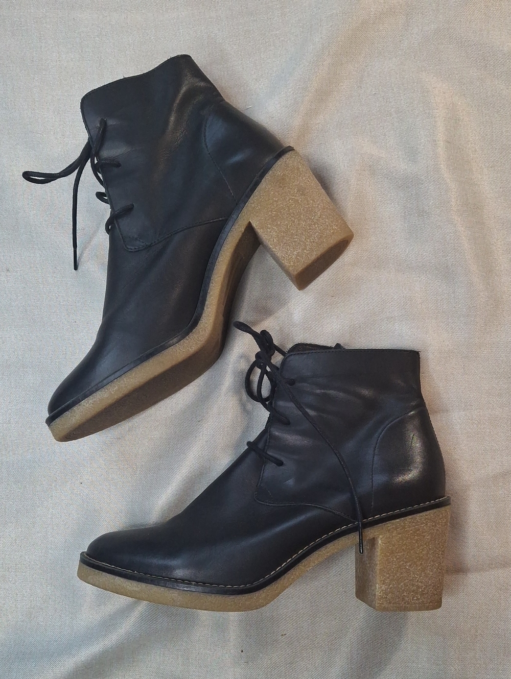 MIISTA London Black Leather Crepe Sole Lace Up Ankle Boots US 9.5-10 EU 40-41